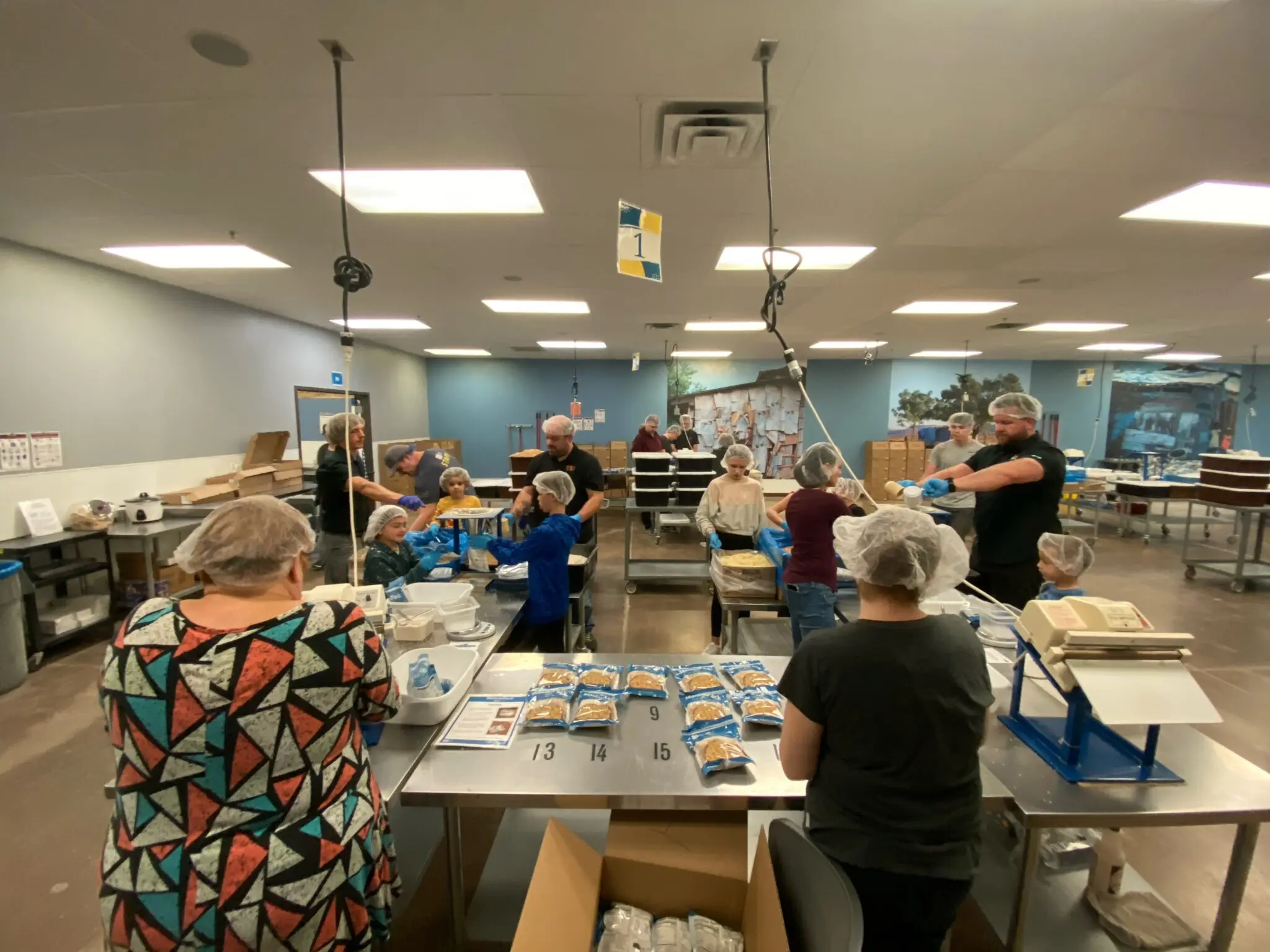 Volunteers sort food